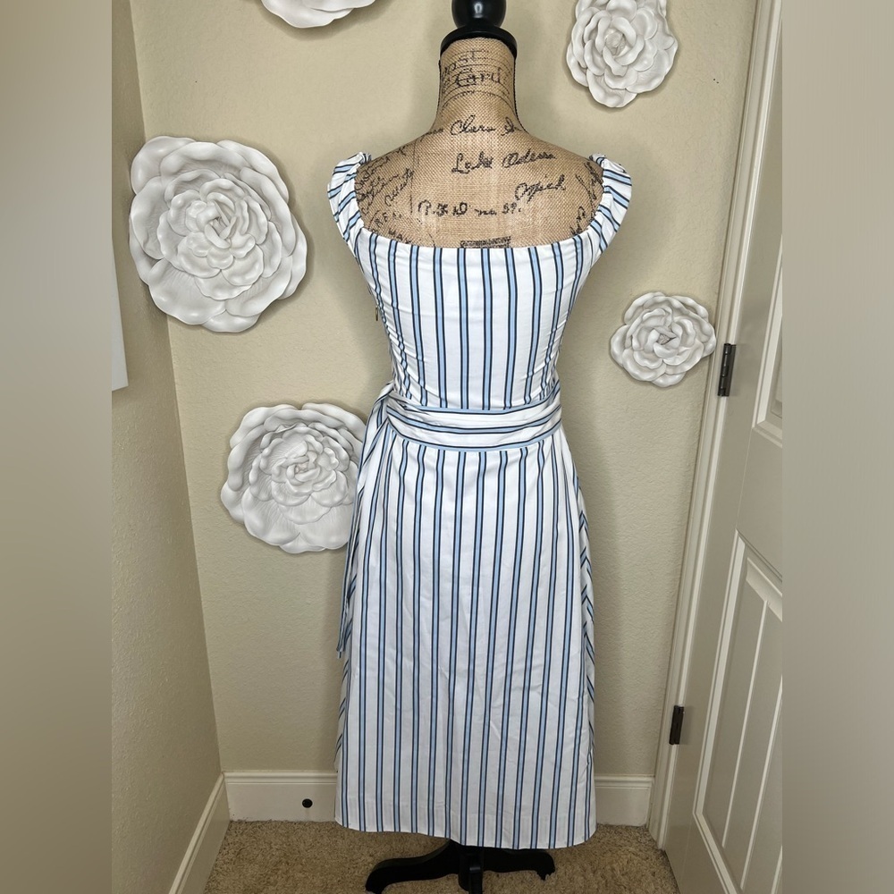 Draper James Off the Shoulder White & Blue Multi Striped Dress Size 0 - Picture 11 of 16
